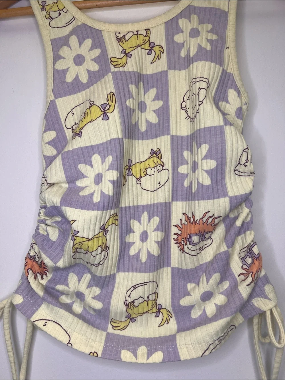 Nickelodeon Rugrats Graphic Tank Top Y2K Checker Floral Baby Tee Size Small
